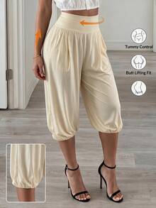 Core Rhythm Women's Solid Color High Waist Pleated Casual Soft Versatile Daily Travel Sports Long Pants Gym Beige Summer - Mustard Yellow - View 1