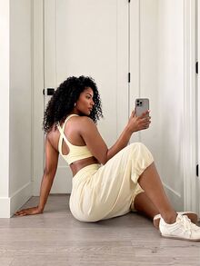 Core Rhythm Women's Solid Color High Waist Pleated Casual Soft Versatile Daily Travel Sports Long Pants Gym Beige Summer - Mustard Yellow - View 7