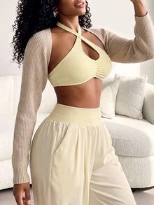 Core Rhythm Women's Solid Color High Waist Pleated Casual Soft Versatile Daily Travel Sports Long Pants Gym Beige Summer - Mustard Yellow - View 6