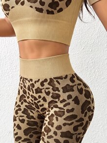 Slayform Women's Light Brown Leopard Print Seamless Sports Set - Multicolor - View 6