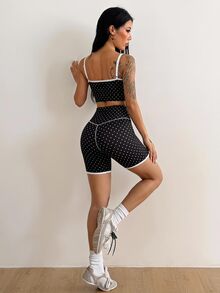 Coolane Women's Summer Going Out Streetwear Casual Polka Dot Graphics Top And Short Black Two Pieces Set - Black - View 4