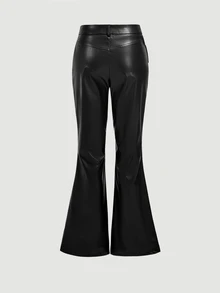 SHEIN MOD Quần ống loe nữ mặc thường ngày phong cách casual đa năng với thiết kế khóa cài đục lỗ - màu đen - Xem 2