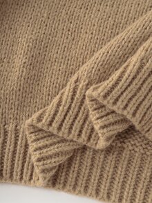 Holdful Holdful Sweater Wanita Lengan Panjang Kerah Tinggi Bahu Longgar dengan Dekorasi Bunga 3D - Coklat - View 7