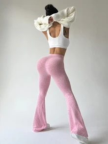 Sovereign Charm Women's High Stretch Gym Yoga Pants, Wide Leg Leopard Print Sports Trousers - Pink - View 7