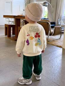 Baby Boy Cartoon Food Pattern Knitted Soft Crew Neck Long Sleeve Pullover Sweatshirt And Elastic Waist Long Pants 2 Pieces Set - Multicolor - View 4