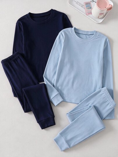 4pcs/Set Boys' Thermal Base Layer Set, Round Neck Long Sleeve Top With Elastic Waist Slim Fit Pants, 2 Colors Available, Double-Sided Thermal Fabric, Soft Elastic Comfortable And Breathable, Snug Fit Base Layer For Autumn/Winter Warmth
