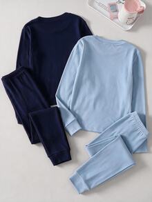 4pcs/Set Boys' Thermal Base Layer Set, Round Neck Long Sleeve Top With Elastic Waist Slim Fit Pants, 2 Colors Available, Double-Sided Thermal Fabric, Soft Elastic Comfortable And Breathable, Snug Fit Base Layer For Autumn/Winter Warmth - Blue - View 3
