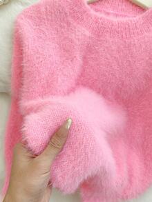 Elladie kids Cute Girls Pink Solid Pullover Sweater Fairy Back-To-School Autumn Clothes For Tween Young Girl Fashionable Loose Knit Bow Cardigan Style Top - Hot Pink - View 7
