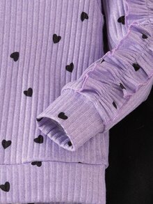 Elladie kids Young Girl Casual Baby Raglan Sleeve Top And Leggings Set With Ruffle Hem And Heart Print, Suitable For Young Girls Autumn School Birthday - Purple - View 7