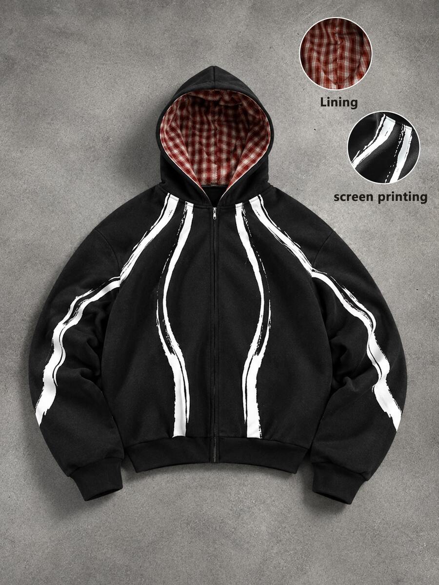 Major Grit Men's Colorblock Plaid Thermal Lined Zip Up Hoodie, Goth - Black - View 1