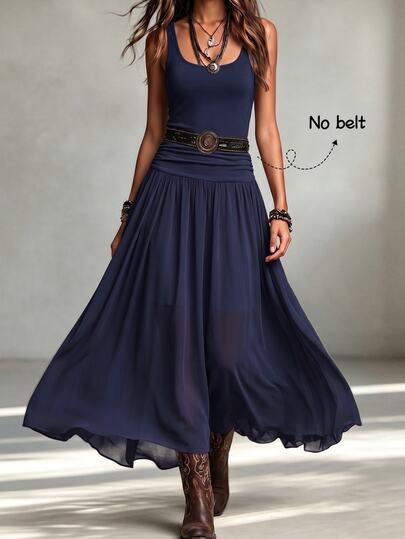 LUMIGAL Knitted Vest-Style AB Patchwork Western Bohemian Vintage Holiday French Elegant Commute Casual Spring Summer Women's Dress