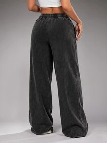 Radiana American Vintage Black & Grey Washed Distressed Sweatpants Street Casual Low Waist Wide Leg Loose Extra Long Pants - Black - View 3