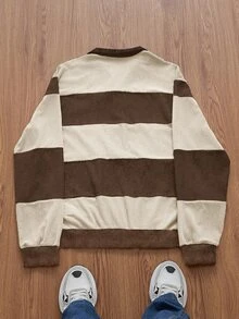 Athstrex 男士春秋休閒寬鬆大尺碼長袖運動衫 素色拼接 Polo 衫 - 彩色 - 查看 6