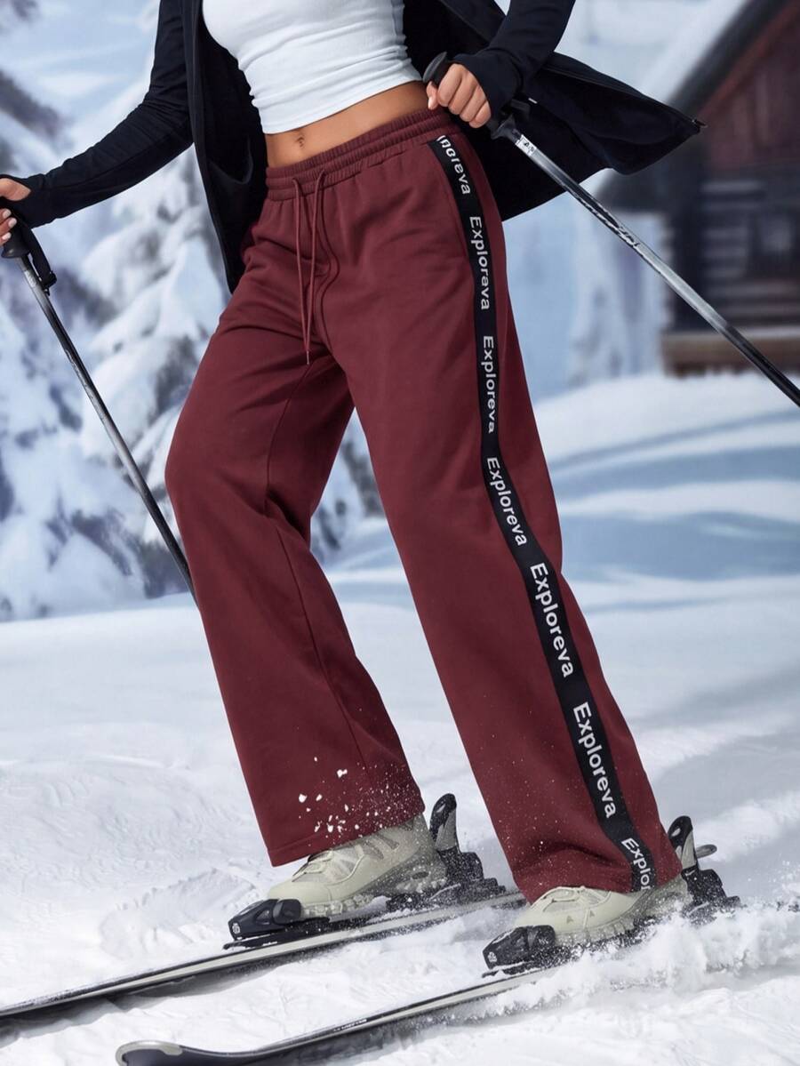 Exploreva Women's Casual Drawstring Waist Pocket Outdoor Long Pants Sports - Brown - View 1