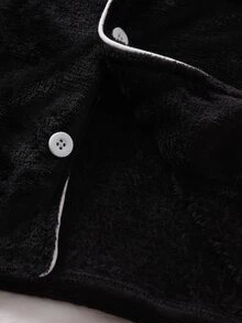 Boys' Relaxed Fit Open Front Top And Pants Set, New Autumn/Winter Fleece Fabric, Comfortable Minimalist Plaid With Contrast Trim Design, Suitable For Home Wear And Pajamas - Black and White - View 6