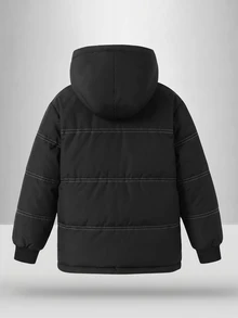 Teen Boys Winter Fashion Quilted Casual Lightweight Padded Coat - Black - View 2
