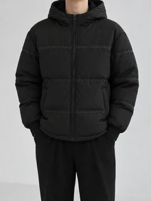 Teen Boys Winter Fashion Quilted Casual Lightweight Padded Coat - Black - View 1