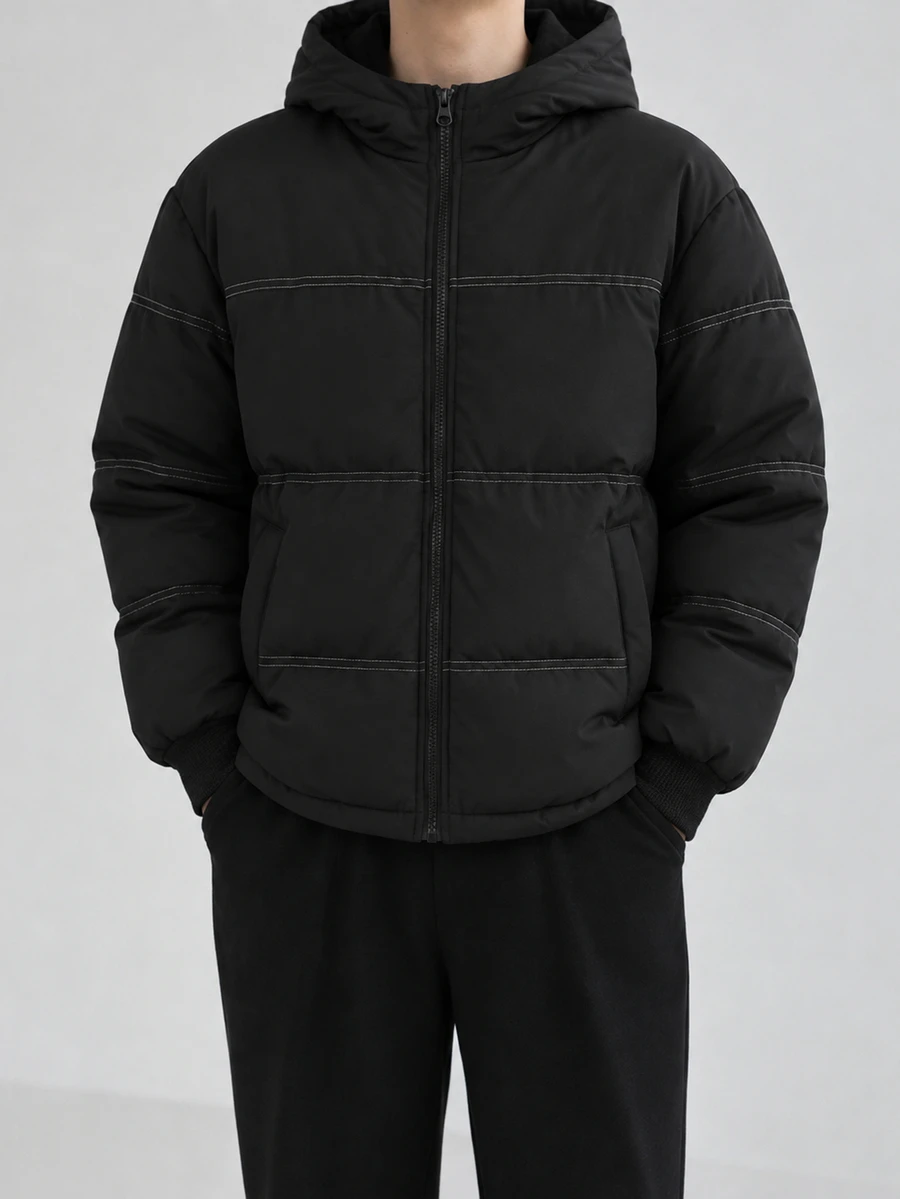 Teen Boys Winter Fashion Quilted Casual Lightweight Padded Coat - Black - View 1