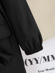 SHEIN 女童純色抓絨內裡休閒夾克外套 秋冬女童服飾 - 黑色 - 查看 3