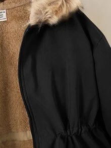 SHEIN 女童純色抓絨內裡休閒夾克外套 秋冬女童服飾 - 黑色 - 查看 6