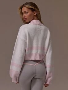 Musera Sport كنزة قصيرة محبوكة بطبعة شعار Muse برقبة عالية وأكمام بالون، لطيفة وأنثوية، للخريف والشتاء والعطلات والجيم، بتصميم رقيق وبارد - متعدد الألوان - مشاهدة 4