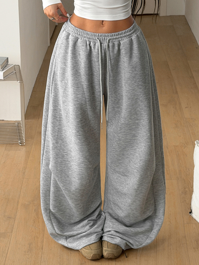Coolane Women's Fall/Winter Streetwear Going Out Casual All-Match Daily Wear Sport Homecoming Grey Baggy Low Rise Curved Hem Pants