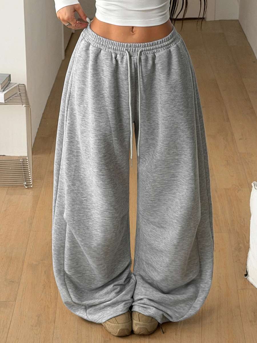 Coolane Women's Fall/Winter Streetwear Going Out Casual All-Match Daily Wear Sport Homecoming Grey Baggy Low Rise Curved Hem Pants - Grey - View 1