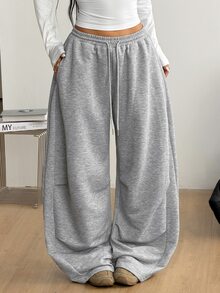 Coolane Women's Fall/Winter Streetwear Going Out Casual All-Match Daily Wear Sport Homecoming Grey Baggy Low Rise Curved Hem Pants - Grey - View 4