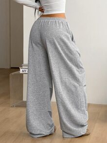Coolane Women's Fall/Winter Streetwear Going Out Casual All-Match Daily Wear Sport Homecoming Grey Baggy Low Rise Curved Hem Pants - Grey - View 6