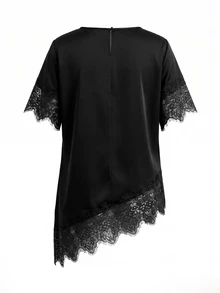 SHEIN Clasi 女款蕾絲拼接不對稱下擺上衣與魚尾裙兩件套 - 黑色 - 查看 2