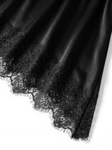 SHEIN Clasi 女款蕾絲拼接不對稱下擺上衣與魚尾裙兩件套 - 黑色 - 查看 8