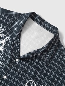 ROMWE MEN Prep Men's Lapel Short Sleeve Printed Plaid Casual Shirt - Multicolor - View 5