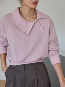 Dazy-Less Sweatshirt Wanita Longgar Warna Pink dengan Tudung dan Tali Serut, Lengan Panjang, Warna Polos, Saku Depan, Kasual, Musim Gugur/Dingin - Berwarna merah muda - View 4
