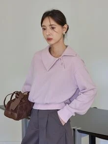 Dazy-Less Sweatshirt Wanita Longgar Warna Pink dengan Tudung dan Tali Serut, Lengan Panjang, Warna Polos, Saku Depan, Kasual, Musim Gugur/Dingin - Berwarna merah muda - View 3