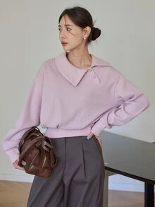Dazy-Less Sweatshirt Wanita Longgar Warna Pink dengan Tudung dan Tali Serut, Lengan Panjang, Warna Polos, Saku Depan, Kasual, Musim Gugur/Dingin - Berwarna merah muda - View 5