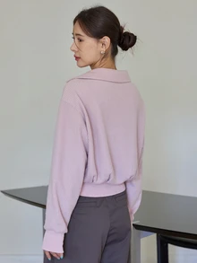 Dazy-Less Sweatshirt Wanita Longgar Warna Pink dengan Tudung dan Tali Serut, Lengan Panjang, Warna Polos, Saku Depan, Kasual, Musim Gugur/Dingin - Berwarna merah muda - View 2