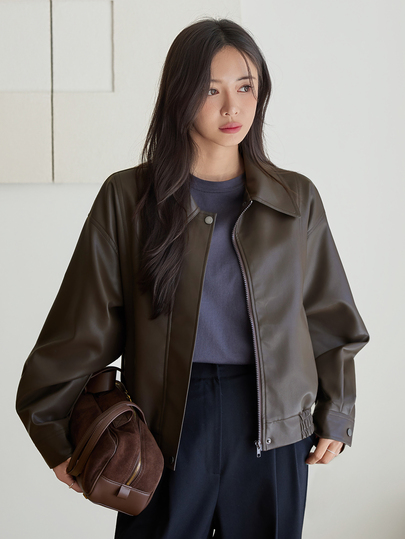 Dazy-Less Chaqueta corta casual de ajuste regular para , otoño/invierno, cuello vuelto, cremallera, manga larga, ajuste ceñido, decoración de bolsillos