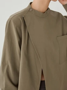 Dazy-Less Women's Army Green Collared Button-Down Long Sleeve Loose Casual Commuter Versatile Elegant Shirt, Autumn/Winter - Army Green - View 7