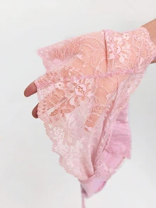 SHEIN ICON Going Out Y2k Summer Spring Concert Lace Mesh Spliced Contrast Color Double Layer Lace Cup Bow Detail Decorated Pink Lace Sexy Bra Lingerie Bra - Pink - View 7