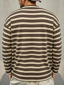 DAZY Men's Striped Crew Neck Long Sleeve T-Shirt, Multi-Color Graphic Tee Summer - Brown - View 2