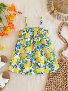SHEIN 女宝宝可爱夏季度假碎花荷叶边吊带裙 - 彩色 - 查看 2