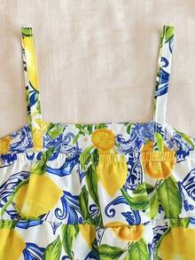 SHEIN 女宝宝可爱夏季度假碎花荷叶边吊带裙 - 彩色 - 查看 5