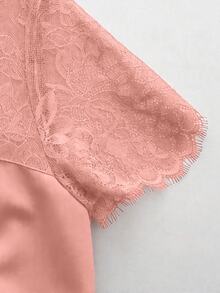 Selianne Spring/Summer New Elegant Fitted Contrast Lace Sheer Heart Neck Low-Cut Waist Bodycon Mini Dress For Women Party Dusty Pink - Pink - View 6