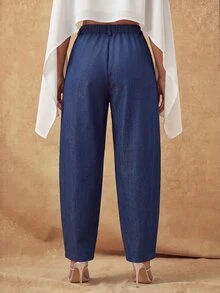 SHEIN Lunessa Fashionable Commuter Curved Leg Denim Effect Pants - Blue - View 2