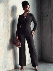 SHEIN Lunessa Fashionable Commuter Black Blazer Jumpsuit - Black - View 3