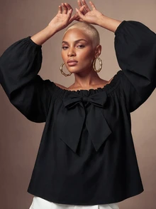SHEIN Lunessa Off-Shoulder Front Bowknot Strap Fashion Top - Black - View 5