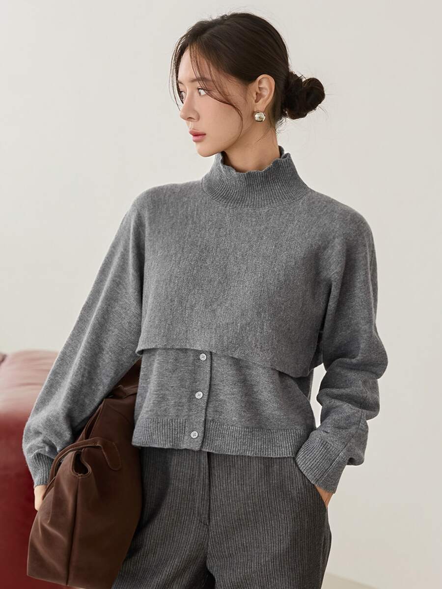 Dazy-Less 2PCS Women Sweater Co-Ords - Grey - View 1
