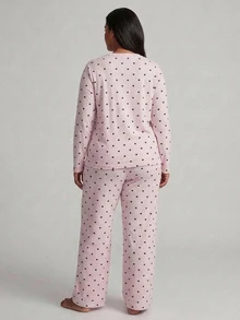 Dazy Plus Heart & Floral Print Loose Cute Long Sleeve Top & Pants 2-Piece Set Spring/Autumn Pajama Set - Pink - View 2