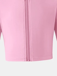 SHEIN Kids Young Girl Solid Color Zipper Long Sleeve Top And Flared Pants Casual Daily Set - Pink - View 8