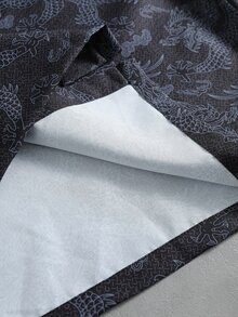 ROMWE MEN Prep 男士全印花對比色飾帶長袖襯衫 - 彩色 - 查看 5